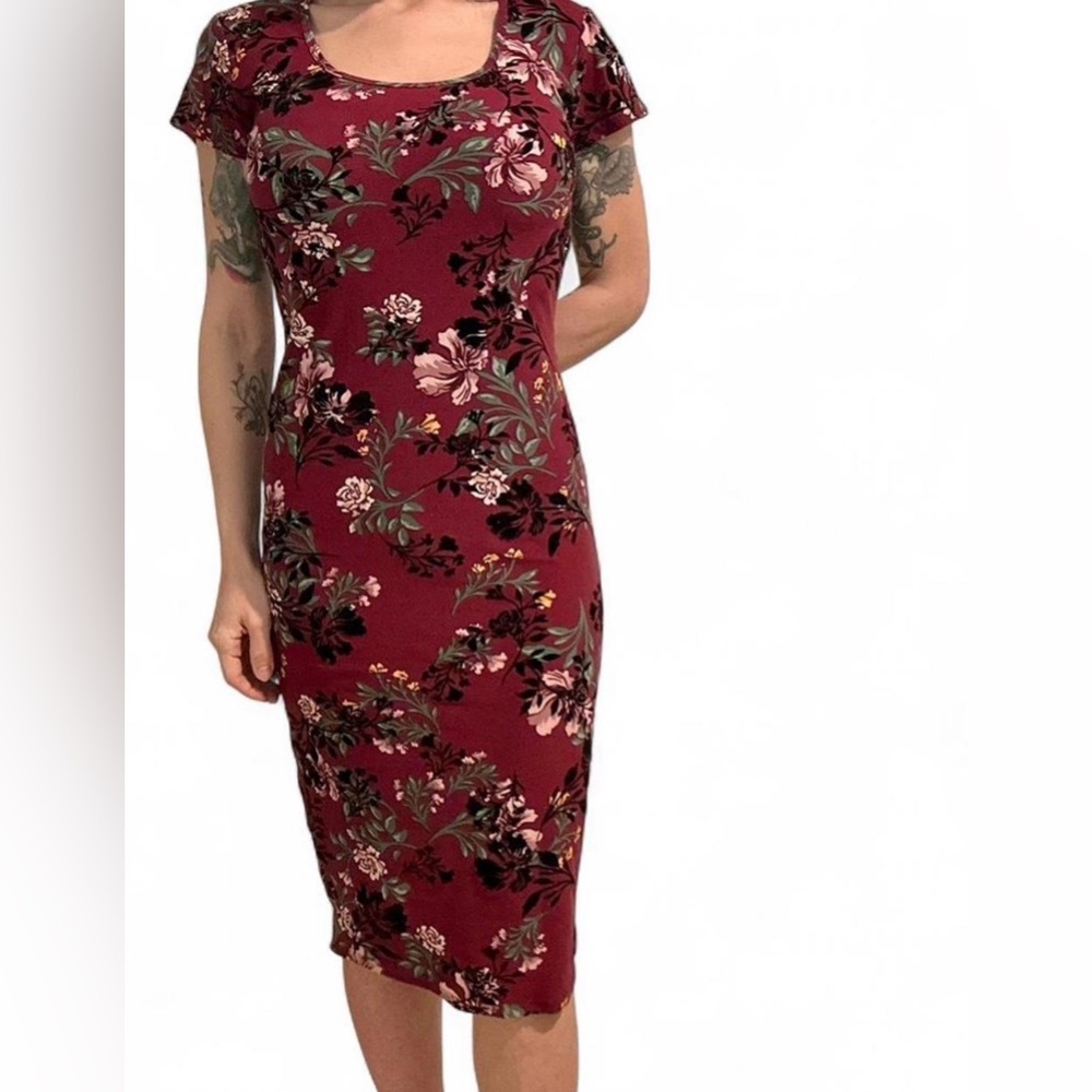 Derek Heart Burgundy Floral Midi Dress